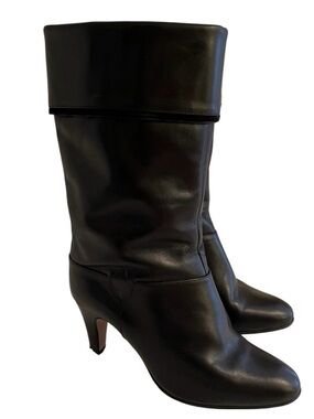 Pertti Palmroth Black Leather Heeled Boots with Cuff 6M